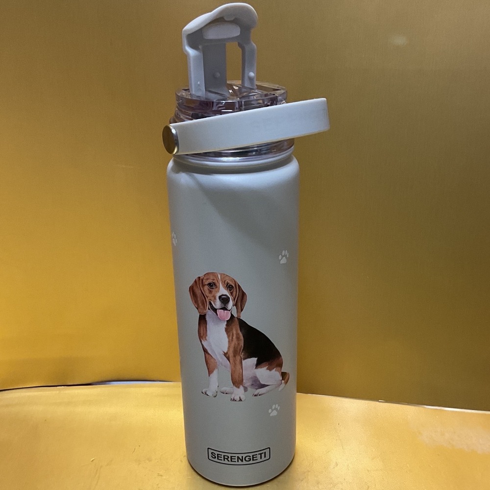 Serengeti Beagle Dog Insulated Water Bottle Gray Flip Top Straw 420-3